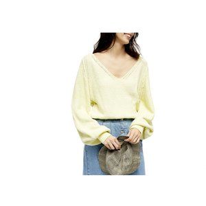 Free People $98 RIptide V-Neck Sweater Limon Combo